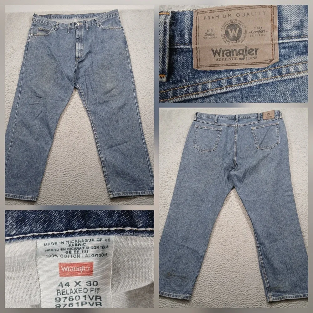 Wrangler Relaxed Fit‎ Blue Jeans Men's 44x30 Made in Nicaragua USA Fabric